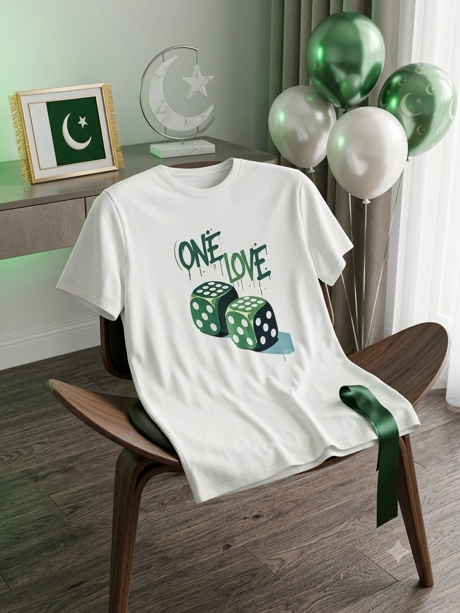 ONE LOVE Green Dice Premium White T-Shirt β 14 August Independence Collection | Unisex (Men & Women)