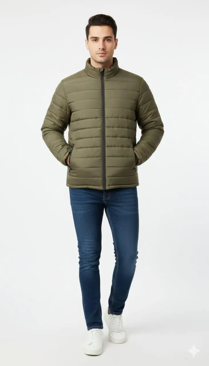 Men's Olive Green Quilted Puffer Jacket
