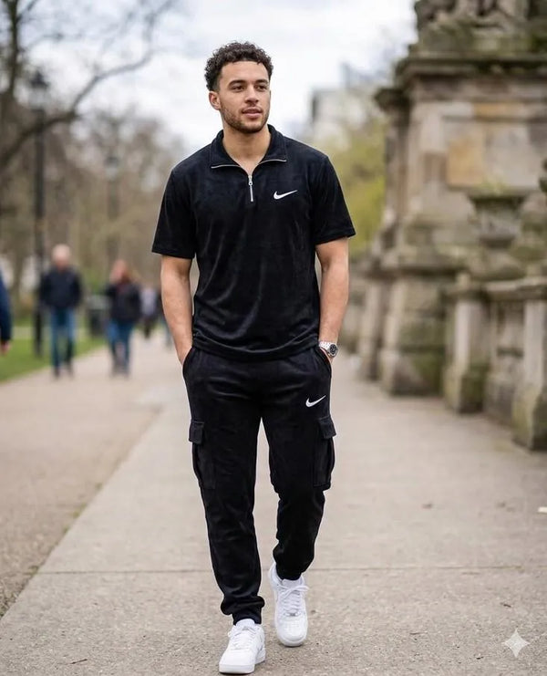 Men’s Half-Zip Polo Shirt & Cargo Trouser Tracksuit Set