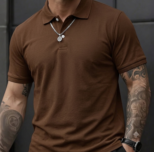 Men's Casual Solid Color Polo Shirt with Chain Detail