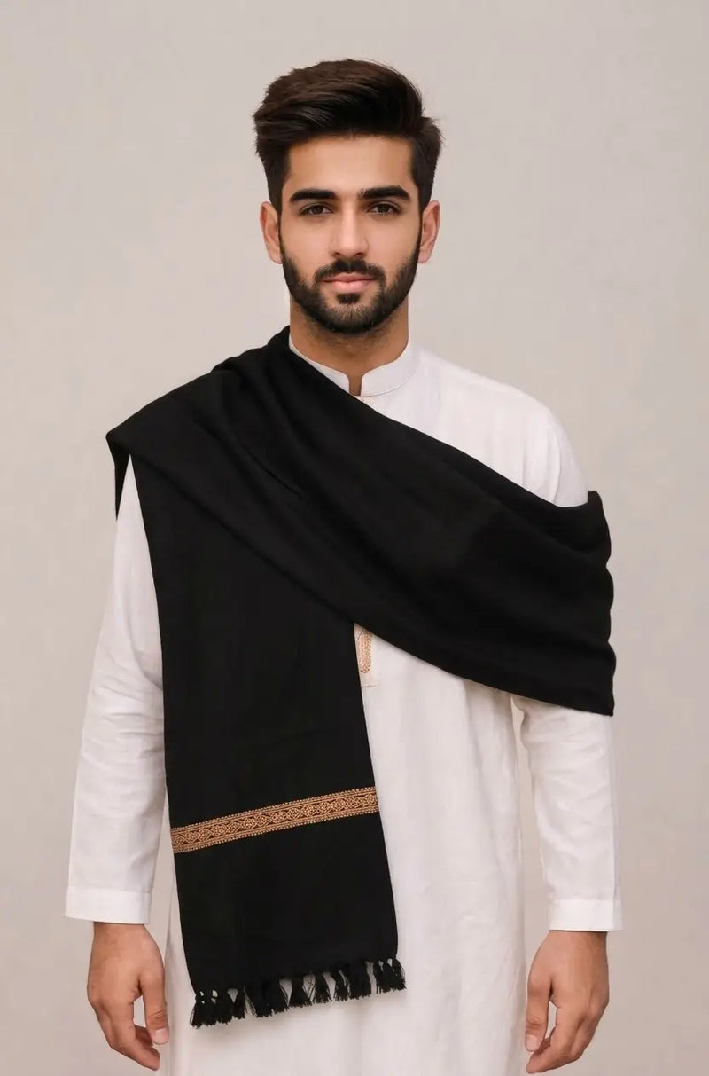 Premium Men's Embroidered Woolen Shawl | Traditional Winter Wrap
