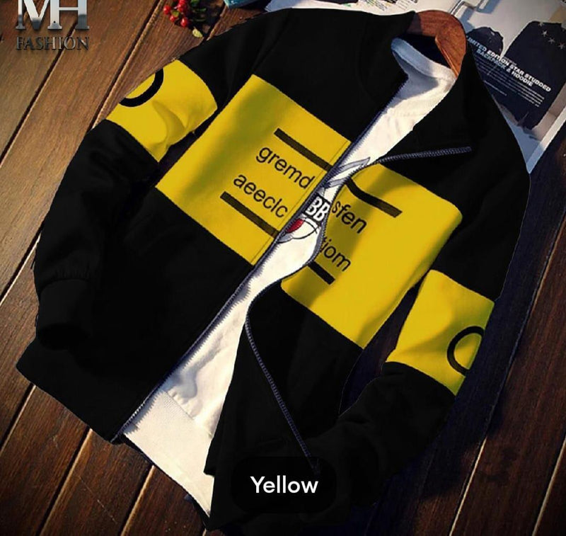 Executive Men's Colorblock Printed Zipper Fleece Jacket with Size Chart