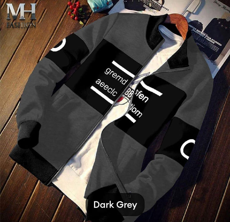 Executive Men's Colorblock Printed Zipper Fleece Jacket with Size Chart