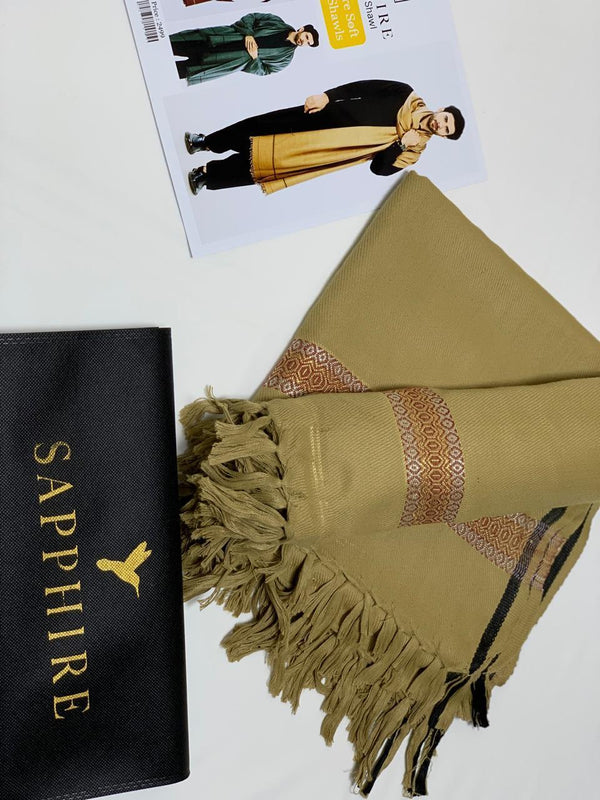 Men's Pure Wool Shawl with Geo Border Embroidery & Pouch Packaging