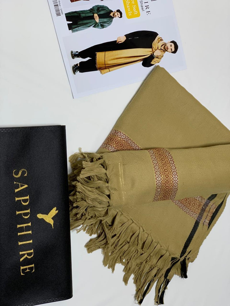 Men's Pure Wool Shawl with Geo Border Embroidery & Pouch Packaging