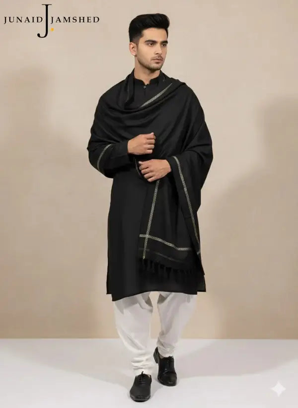 Men's Executive Wool Shawl with Border Detailing & Tassels