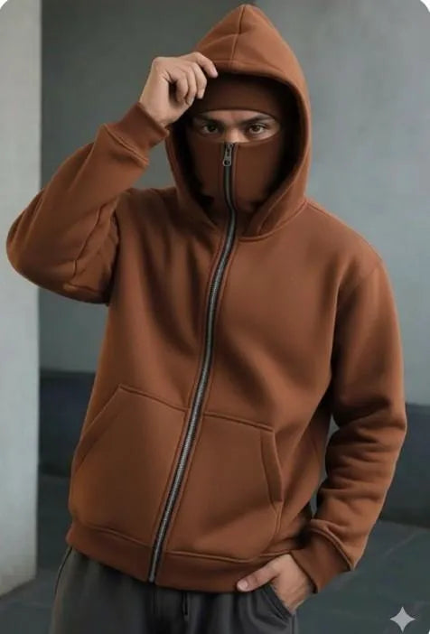Men's Balaclava Mask Zip-Up Hoodie | Tactical Winter Fleece Jacket