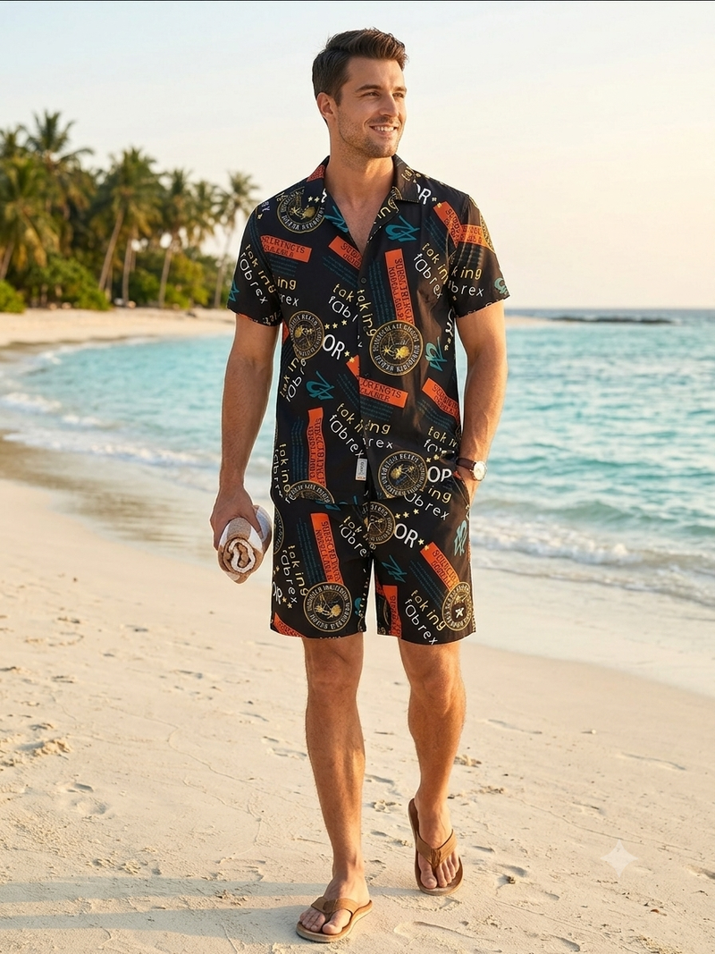 THREAD THEORY Typography & Emblem Men's Short-Sleeve Resort Set