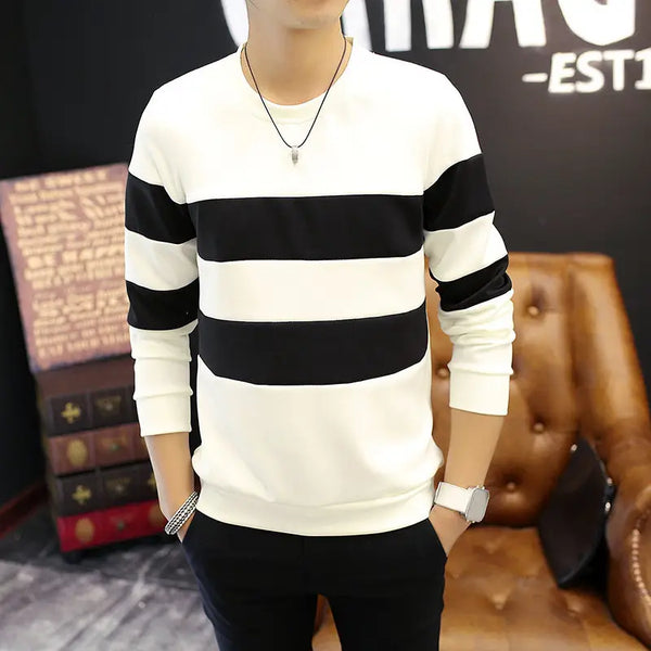 Men’s Casual Horizontal Striped Long-Sleeve Sweatshirt