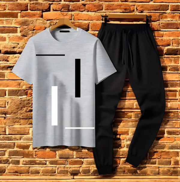 Men’s Abstract Geometric Print T-Shirt & Jogger Tracksuit Se