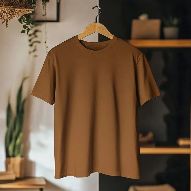 Premium Plain Brown Cotton T-Shirt for Men | Soft & Breathable Casual Tee