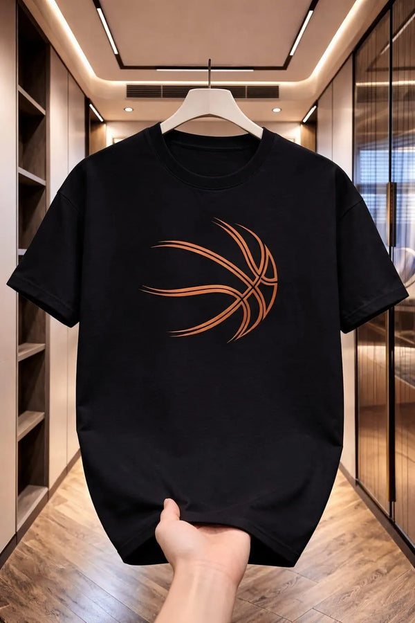 Men’s Premium Black T-Shirt with Metallic Copper Abstract Basketball Graphic